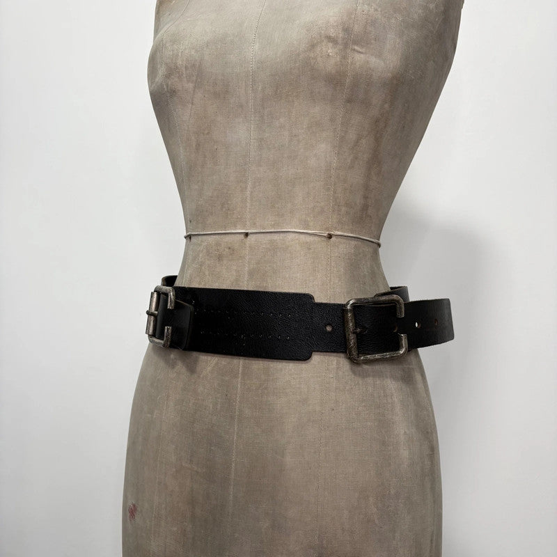thick black leather buckle belt