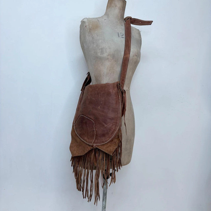tan leather tassel boho bag