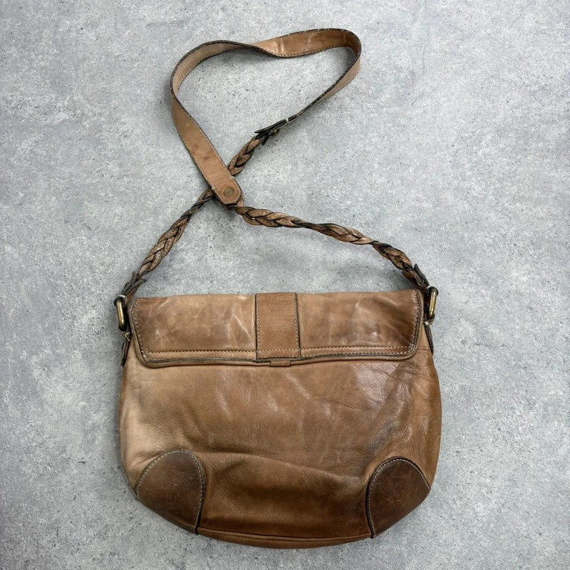Distressed leather beige crossbody cargo city bag
