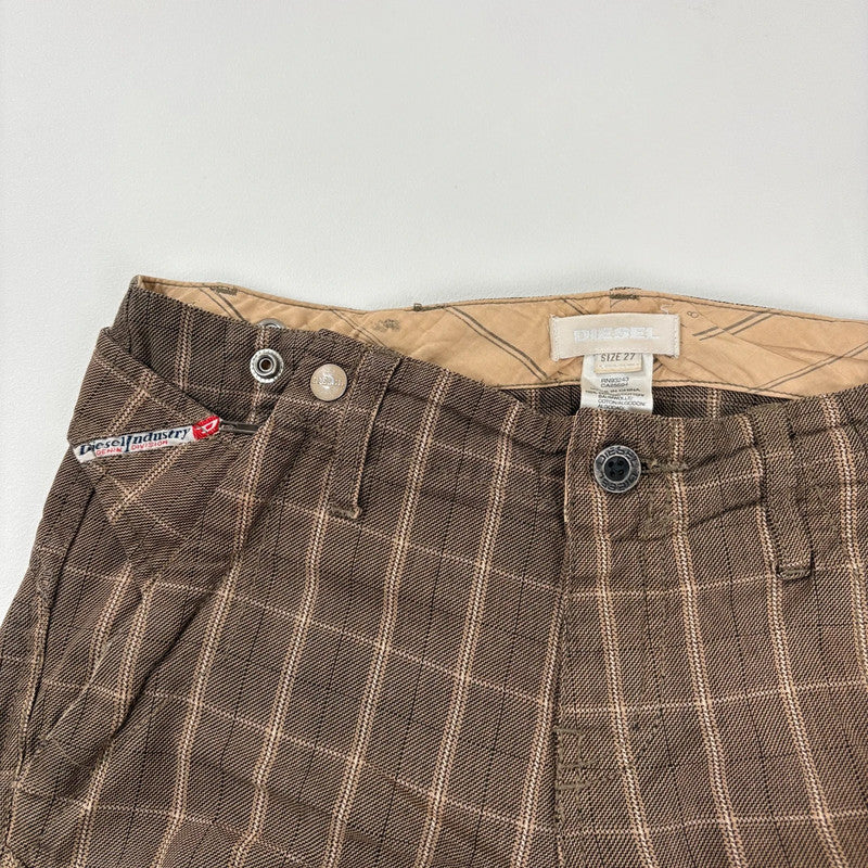 brown tartan Diesel straight leg utility trousers