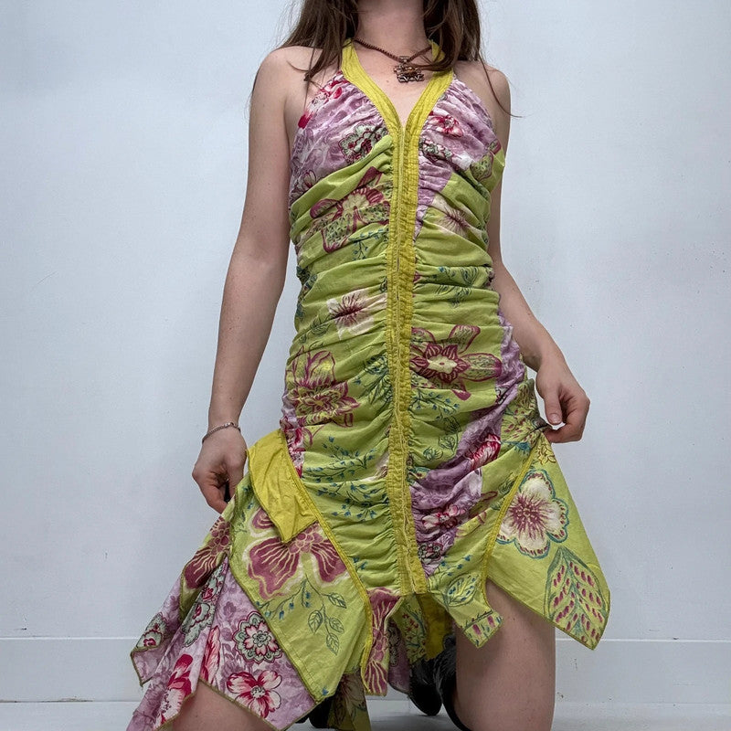 gathered draped asymmetric midi dress