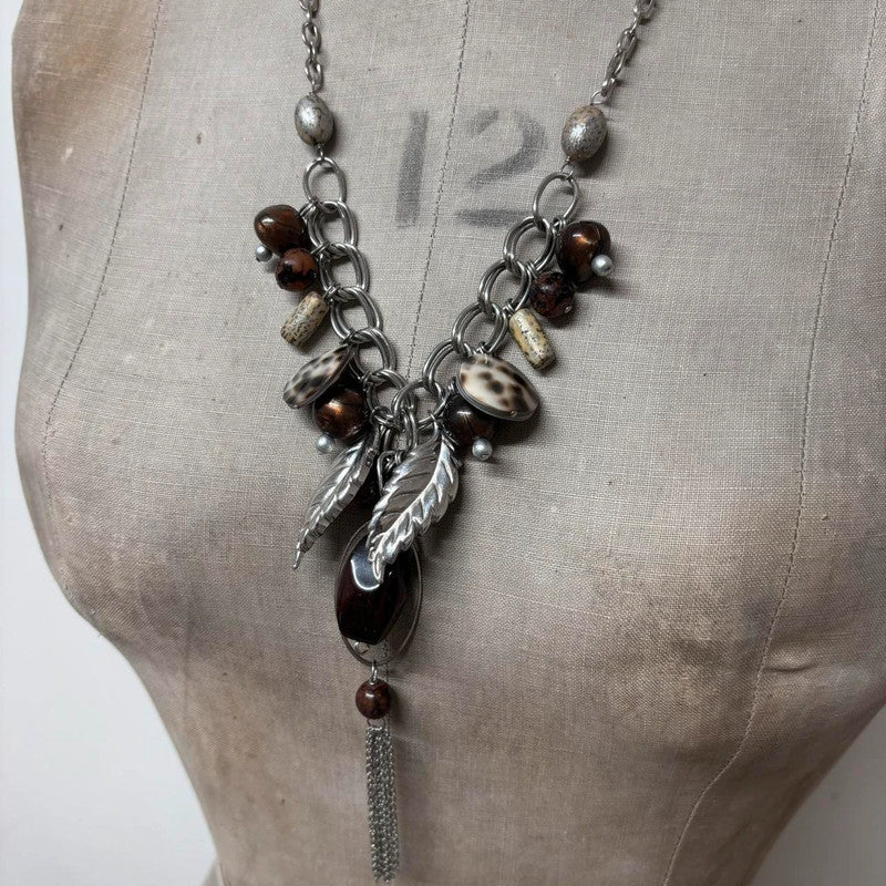 silver drape charm necklace