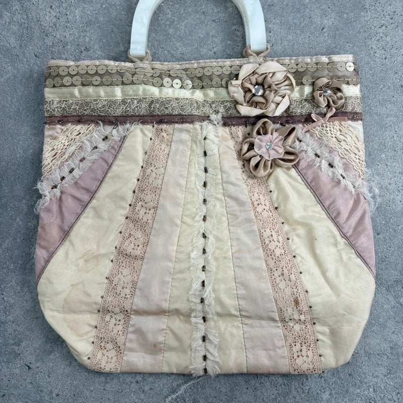 Lace boho pastel pink embroidered mini clutch bag