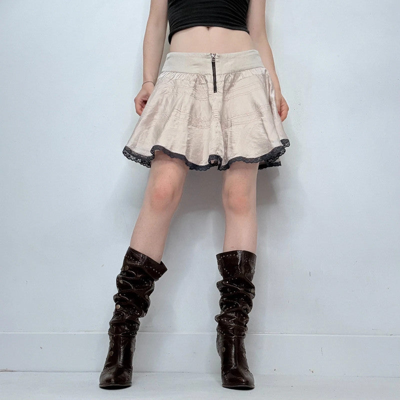 Silk ruffle lace mini skirt