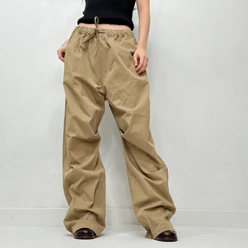 oversized baggy drawstring khaki brown trousers