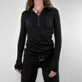 black long sleeve 1/4 button henley polo t-shirt