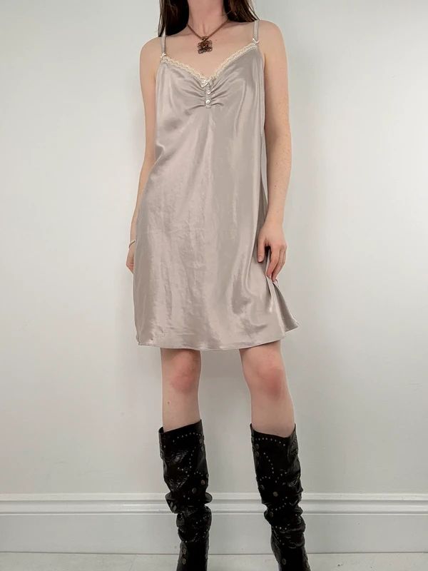 lace satin flared mini dress