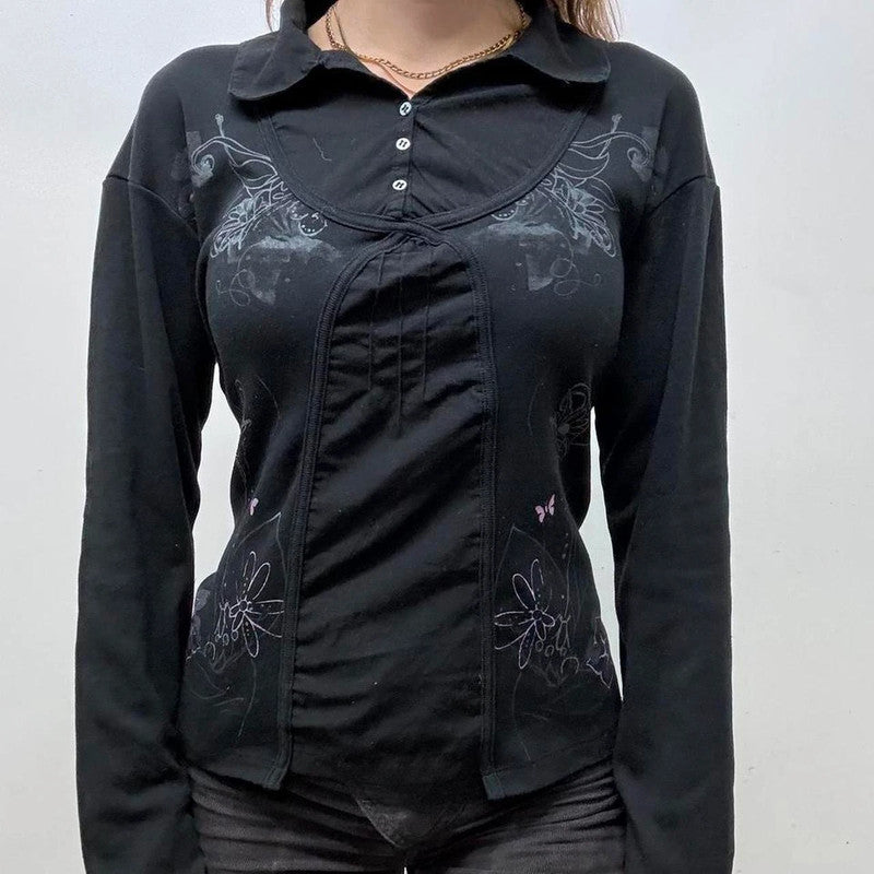 black graphic printed T-shirt shirt