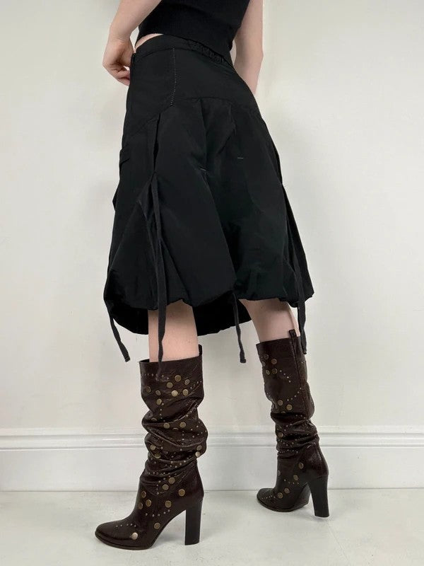 black grunge puff midi skirt