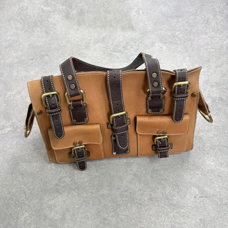 Tan leather Y2K buckle city handbag