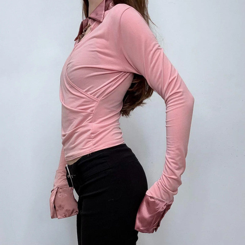 cropped pink fitted shirt