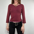 layered burgundy slouchy 3/4 length sleeve t-shirt