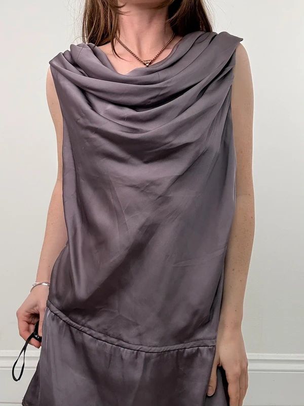 draped neck slouchy mini dress