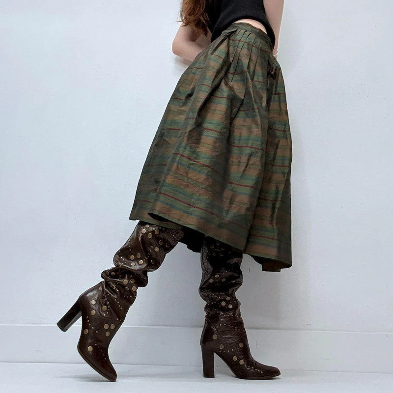 puff structured pleated pinstripe skirt