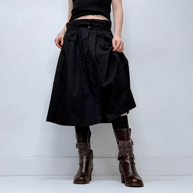 pleated black flare skirt