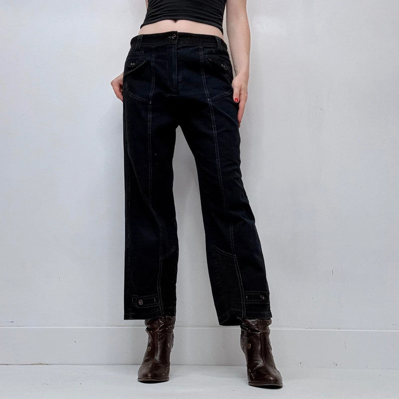black structured engineered style straight leg trousers