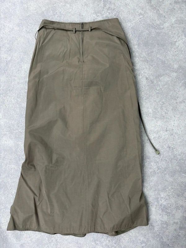 khaki utility gathered maxi skirt
