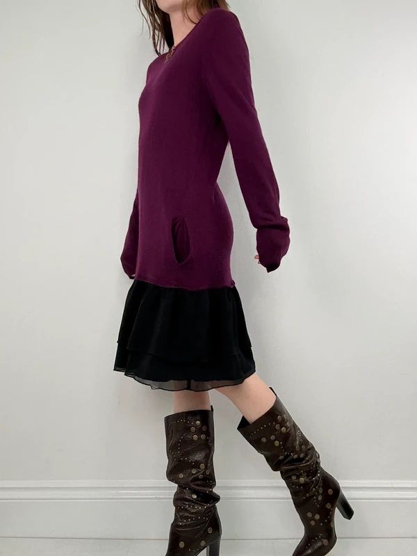 burgundy Maje layered long sleeve dress