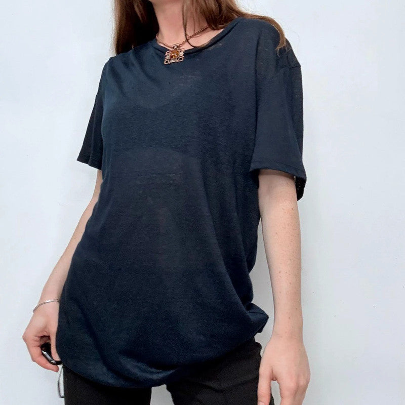 navy linen oversized minimalist t-shirt