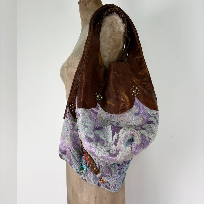 Boho patchwork studded hippy slouchy oversized bag