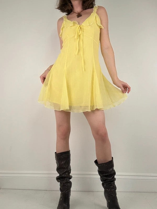 Floaty flutter butter yellow fairy mini dress