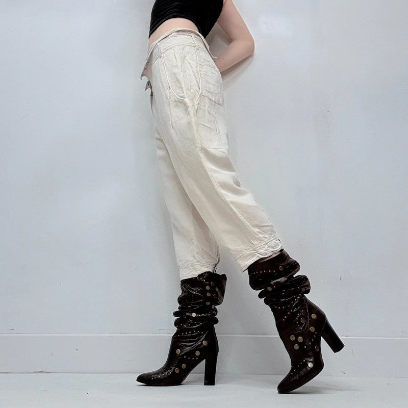 Cop Copine cream linen archival style belted capri pants