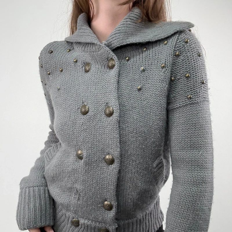 Grey knitted napoleonic cardigan