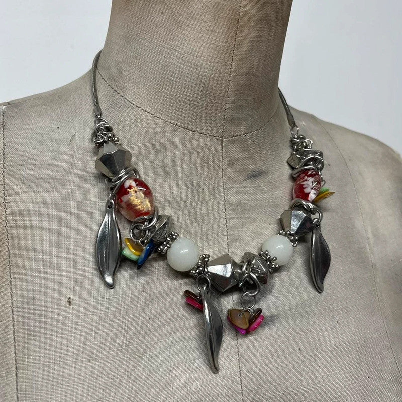 grunge silver charm necklace