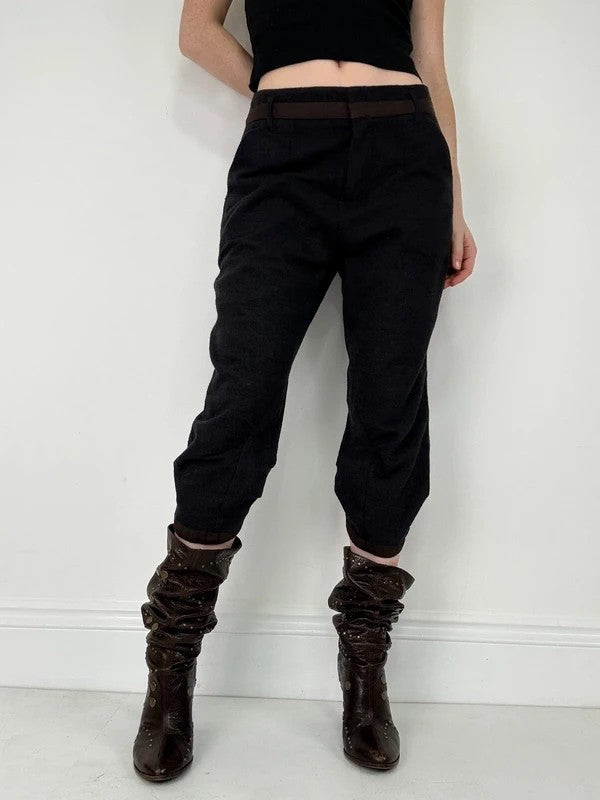 Pleated wool pinstripe capri grunge trousers