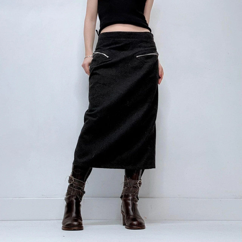grey wool zip minimalist skirt