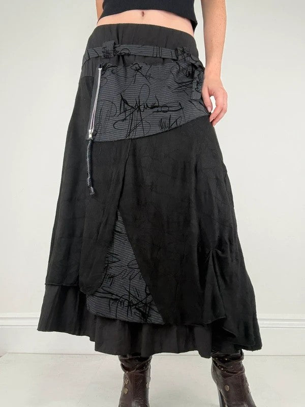 black pinstripe layered grunge maxi skirt