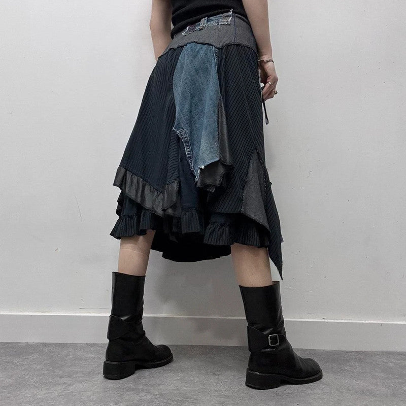 patchwork grunge fairy pinstripe midi skirt