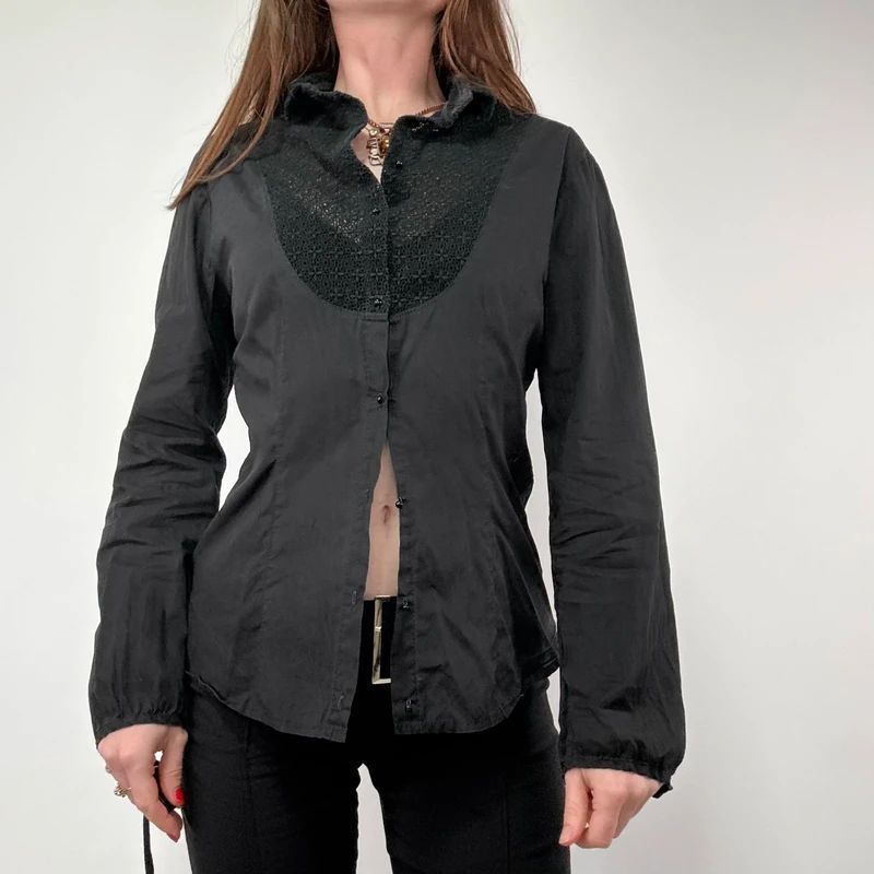 Black Flared Lace Shirt
