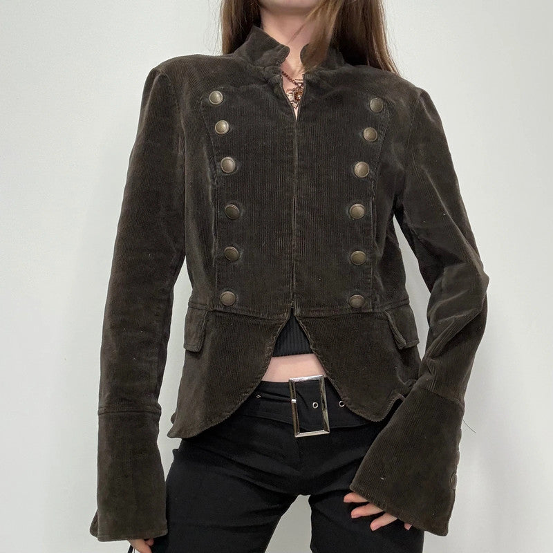 brown cord double breasted napolionic militray jacket