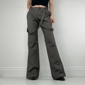 grey suspender flared suit trousers