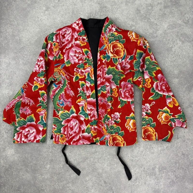 black linen boxy cropped kimono jacket