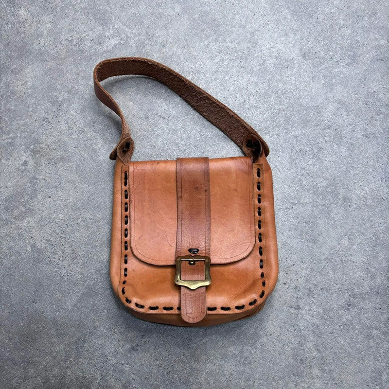 Tanned satchel leather shoulder bag