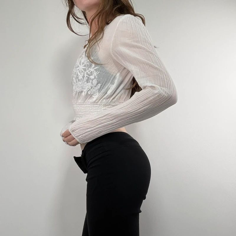 white cotton floral embroidered blouse