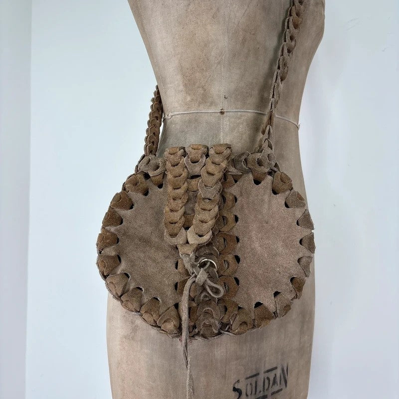 Boho suede circle woven crossbody bag