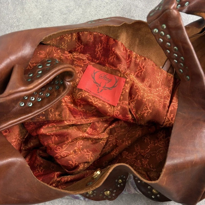 Boho patchwork studded hippy slouchy oversized bag