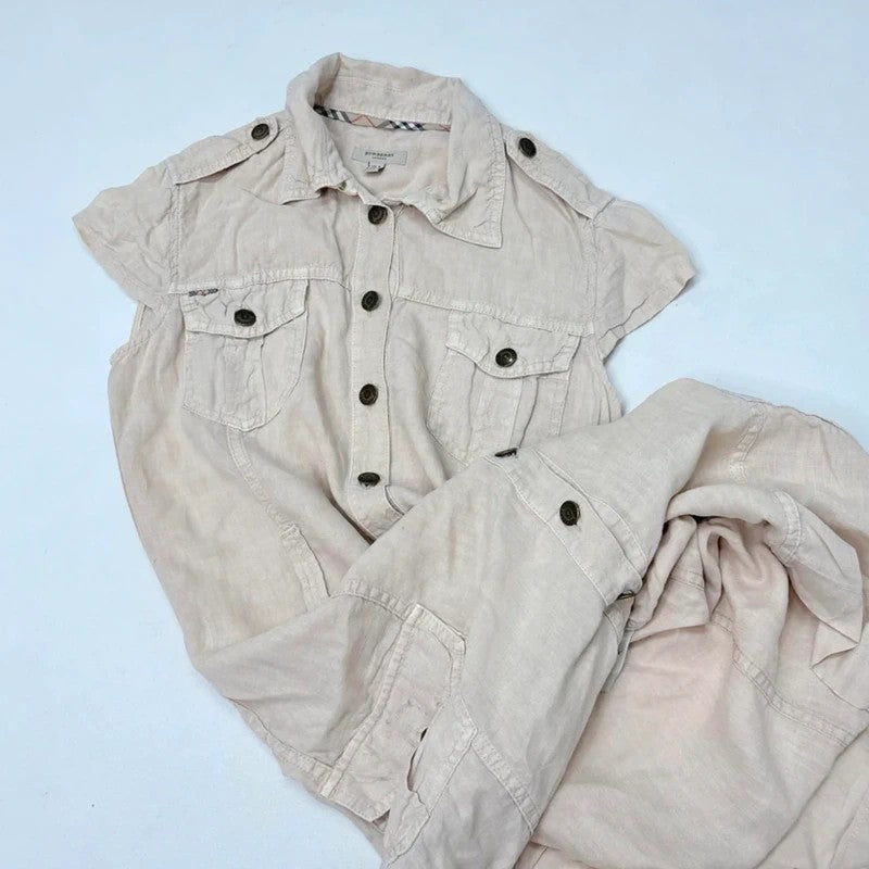 Linen cargo Burberry button through summer dress