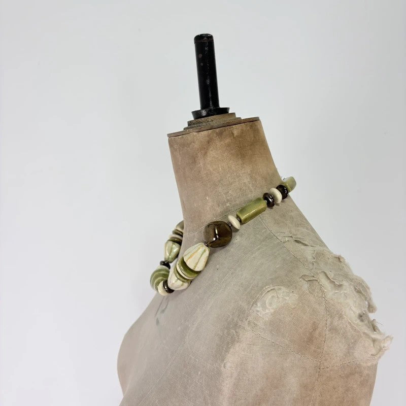 Chunky green brown bead necklace