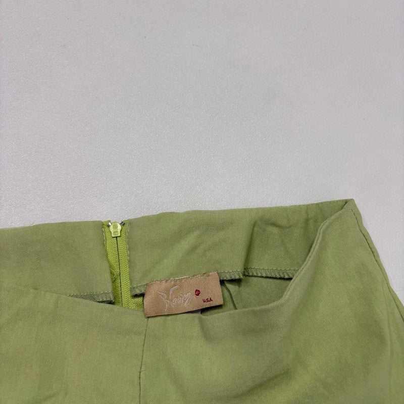 green flared trousers