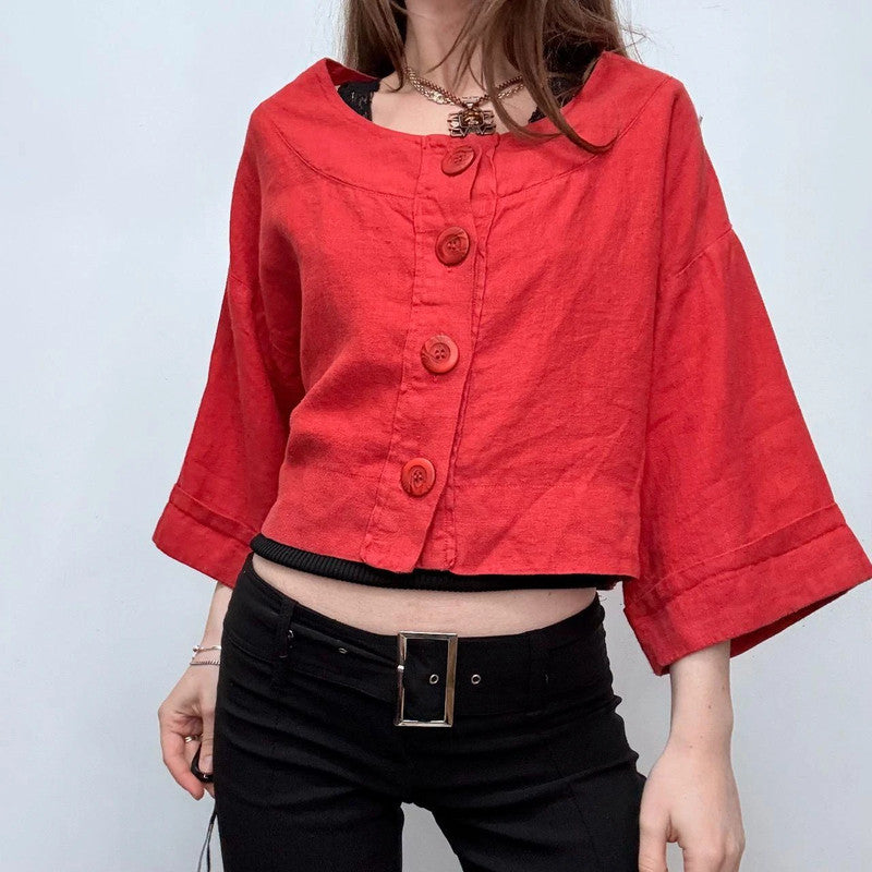 red slouchy oversized linen shirt