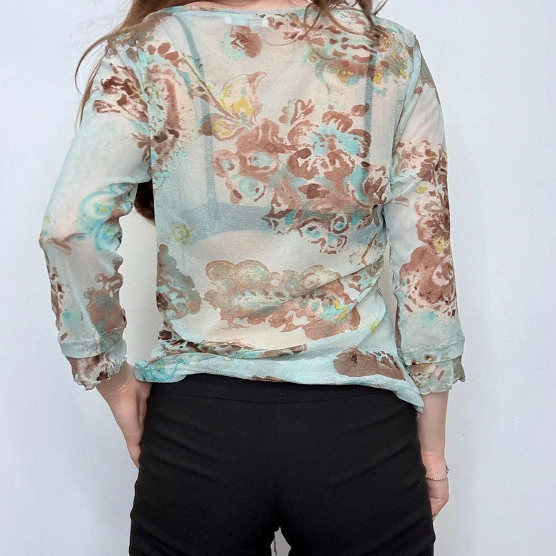 sheer mesh floaty floral top