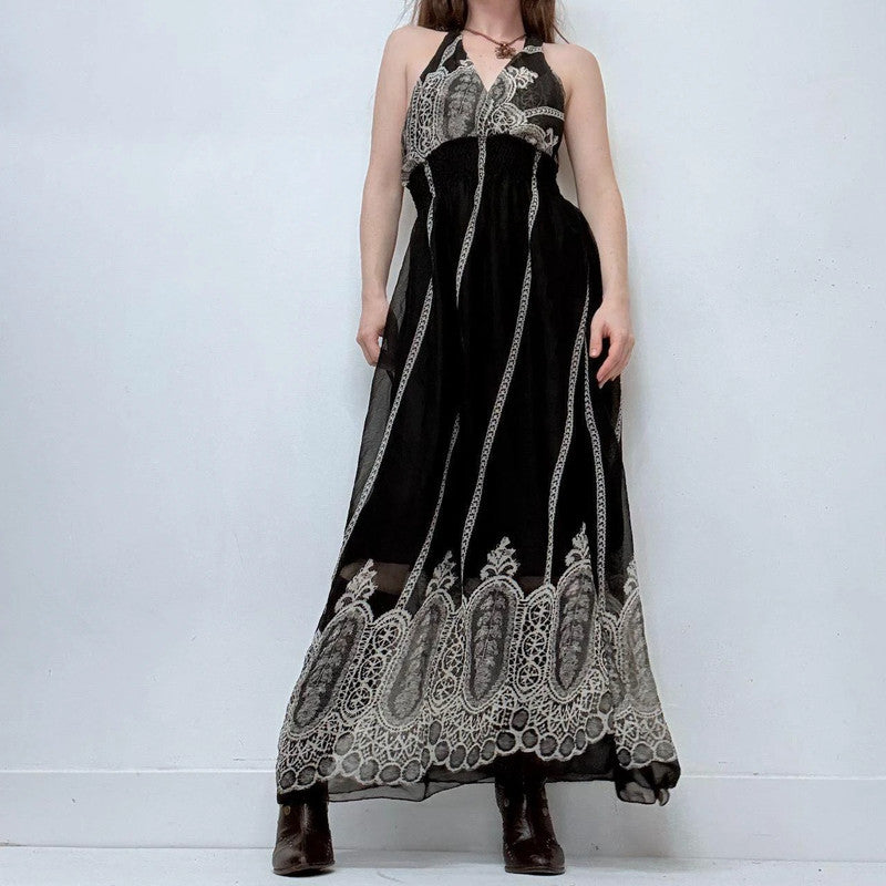 black paisley halter neck summer dress