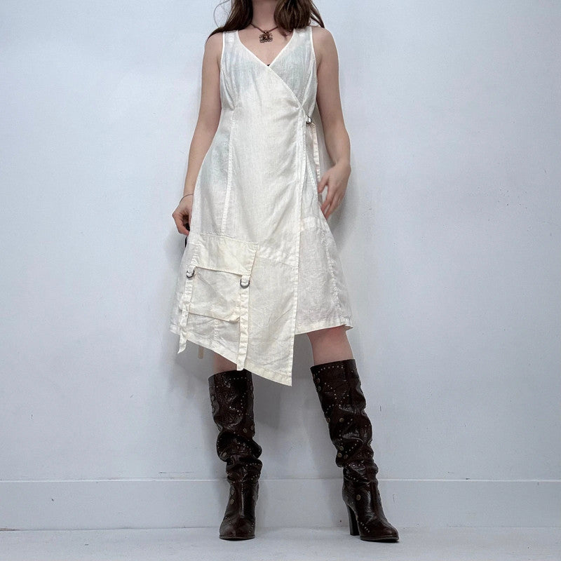 white linen utility wrap dress
