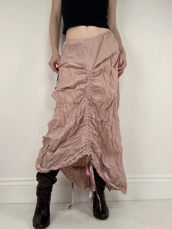 Ruched peachy asymmetric maxi summer skirt