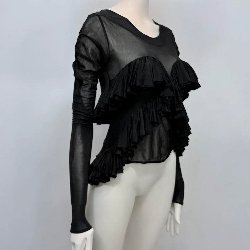 black layered ruffle flare shirt
