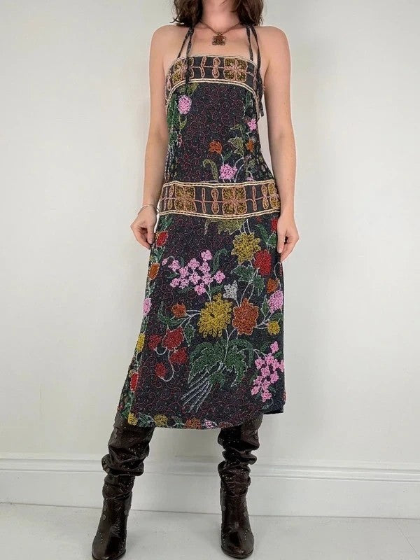beaded hippy boho floral embellished midi dress